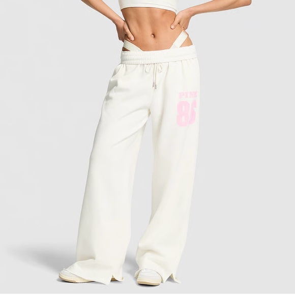 PINK Victoria's Secret Pants - NWT Victoria's Secret S Winter White Ivy Fleece Wide-Leg Split-Hem Sweatpants